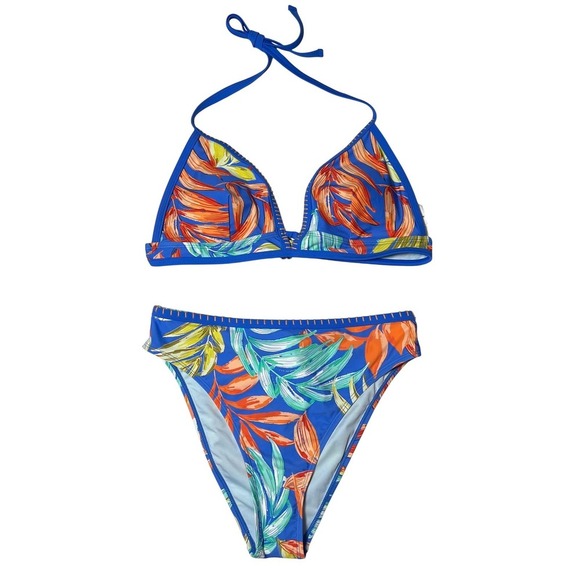 NWT CUPSHE Tropical Print Whip Stitch Bikini Top & High-WaistedBottoms Set, XL/L - Picture 4 of 8